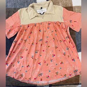 Two2Fly Coral Floral Mix-Media Blouse